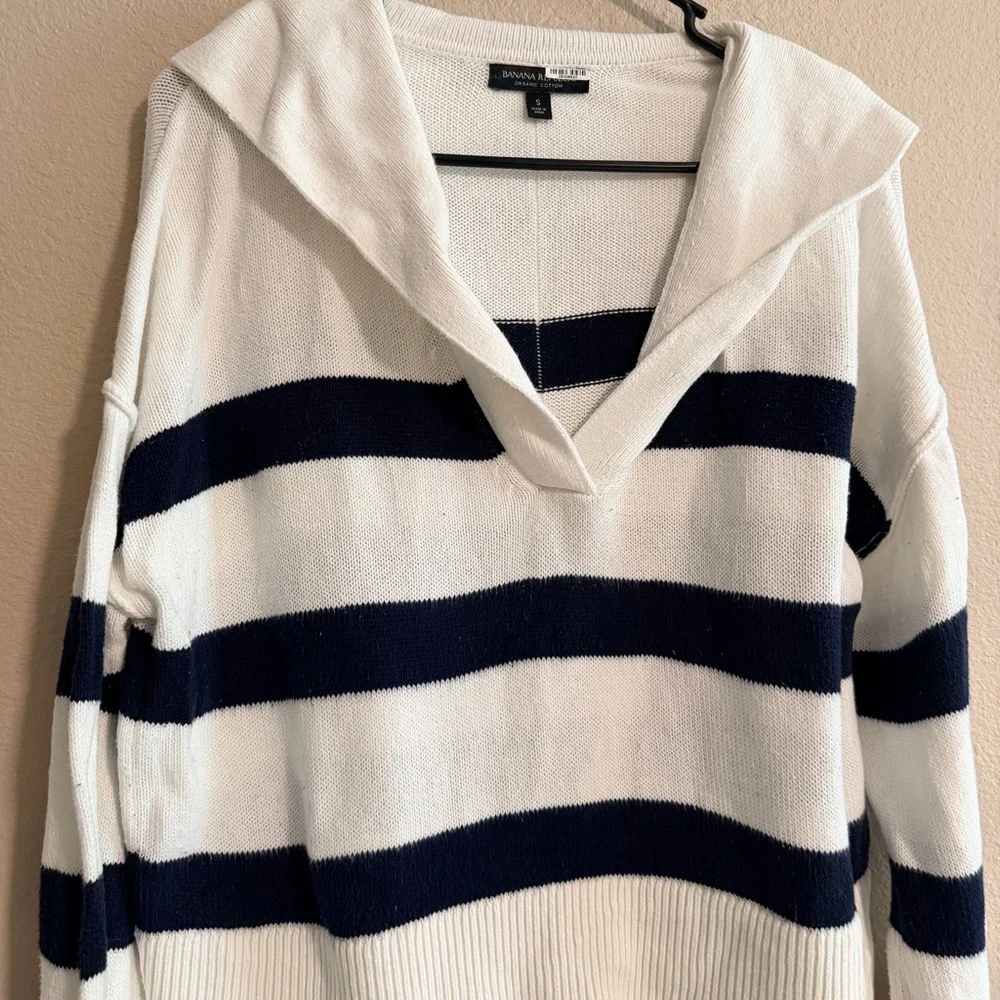 Banana Republic Striped Collared Organic Cotton Sweater
